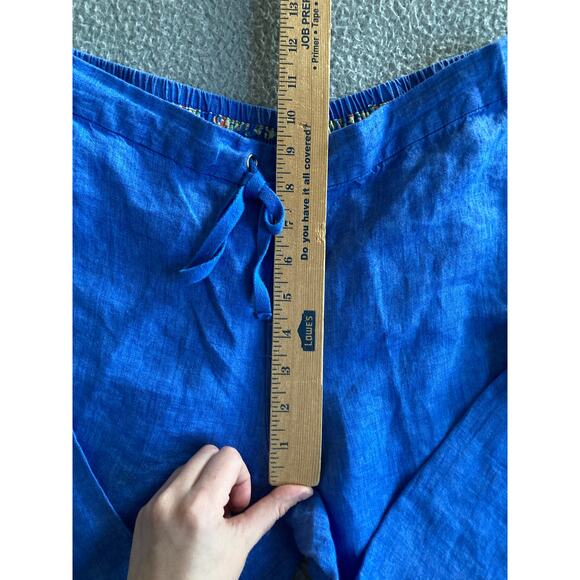 J. McLaughlin Pants Medium Linen Drawstring Straight Leg Ankle Blue Beach Boho - Picture 15 of 16